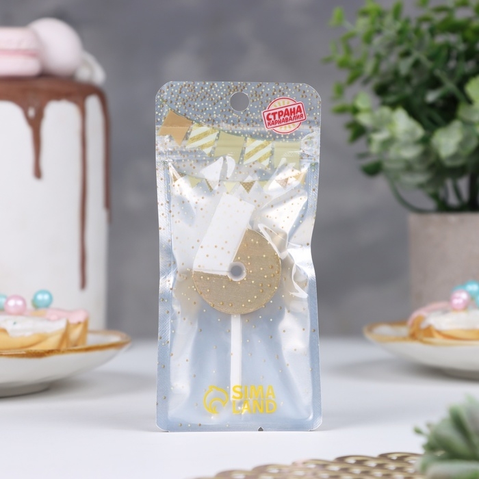 Свеча в торт Свеча в торт "Манхеттен", цифра "6", белая с золотом, 5 см