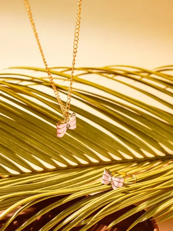 Набор детских украшений Выбражулька &laquo;Бантик&raquo;, 2 предмета: кулон, кольцо, розовый