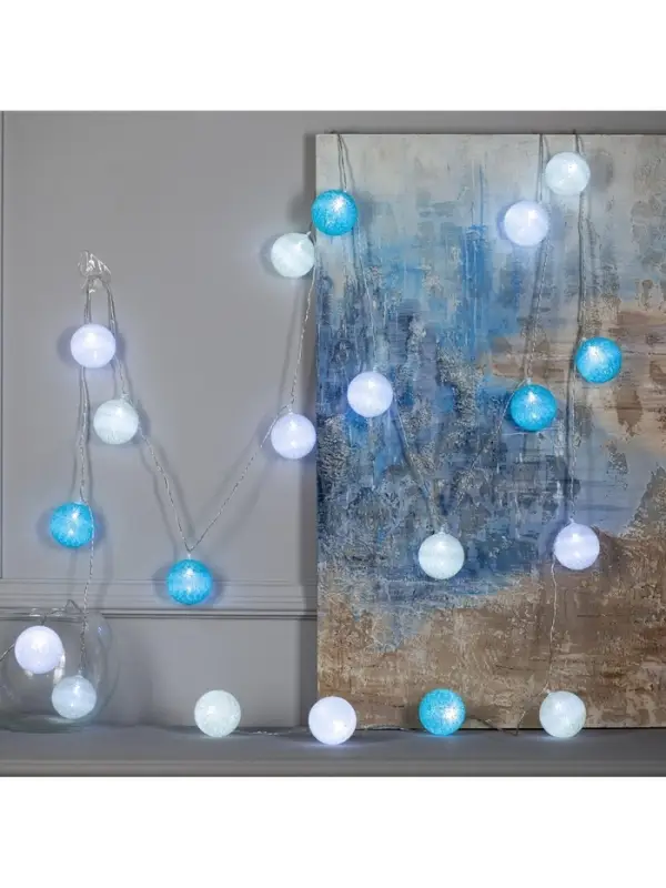 Гирлянда &laquo;Нить&raquo; 5 м с насадками &laquo;Клубки пастельные&raquo;, IP20, прозрачная нить, 20 LED, свечение белое, 220 В