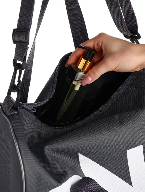 Сумка спортивная на молнии TEXTURA, с подкладкой, длинный ремень, маленький размер, с акцентным принтом, серая