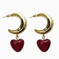 Серьги "Новый стиль", сердечки, цвет бордовый в золоте d3см