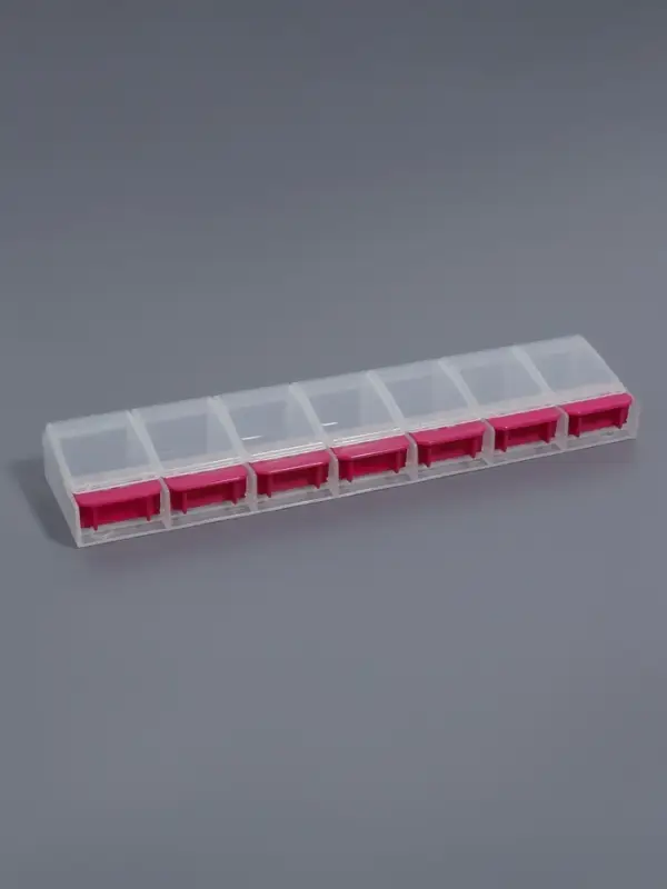 Органайзер для хранения мелочей, 7 ячеек, с кнопками, 22&times;5&times;2.5 см, розовый, прозрачный