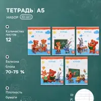 Тетради 10 штук, 12 листов в косую линейку Calligrata KIDS, серые листы, блок №2