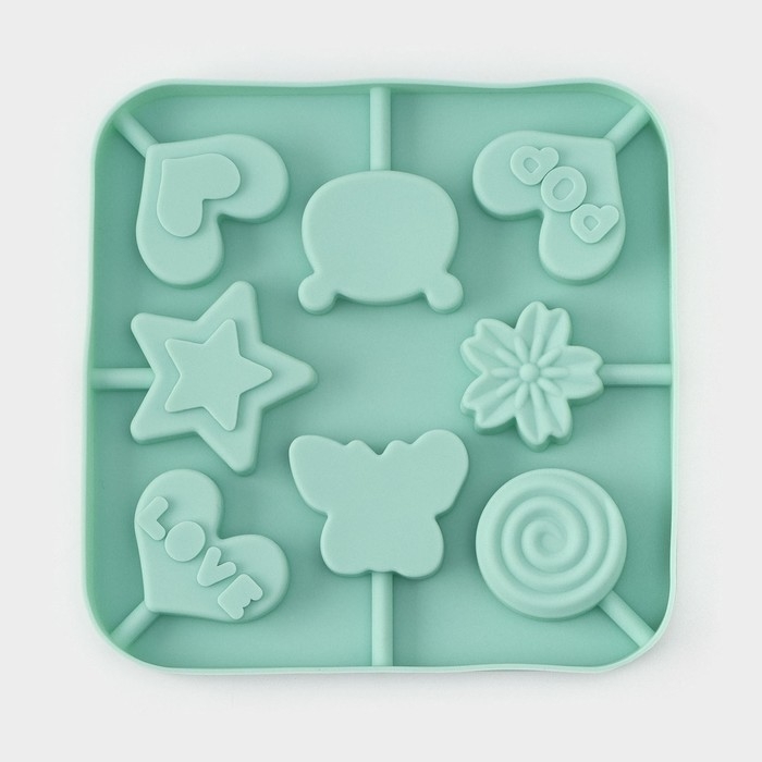 Форма для леденцов Доляна «Сладость», силикон, 15×15×1,5 см, 8 ячеек, с палочками, цвет бирюзовый Форма для леденцов Доляна «Сладость», силикон, 15×15×1,5 см, 8 ячеек, с палочками, цвет бирюзовый