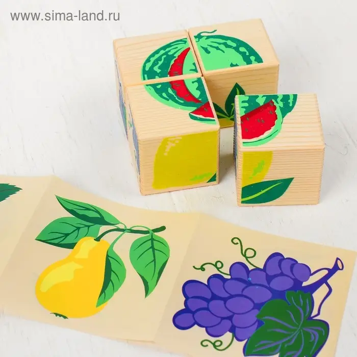Деревянные кубики «Фрукты-ягоды» 4 элемента, Томик