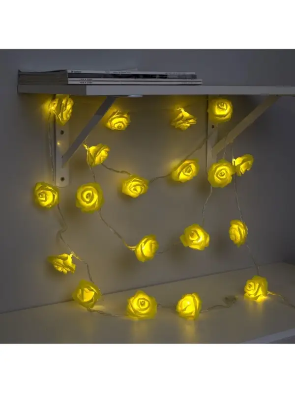 Гирлянда &laquo;Нить&raquo; 5 м с насадками &laquo;Розы жёлтые&raquo;, IP20, прозрачная нить, 20 LED, свечение тёплое белое, 220 В