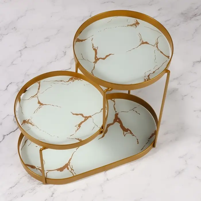 Органайзер для хранения, 3 секции, 30&times;17&times;26.5 см, цвет золотистый, белый