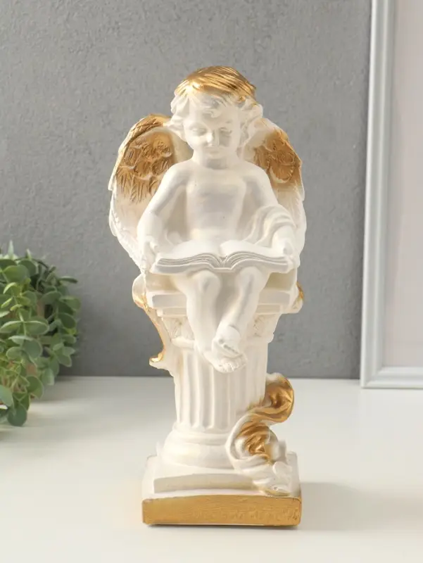 Фигура гипс &laquo;Ангел с книгой сидя&raquo;, перламутр, 34&times;18&times;17 см