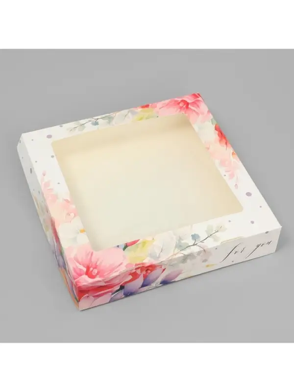 Кондитерская упаковка, коробка с ламинацией &laquo;Цветы&raquo;, 20&times;20&times;4 см