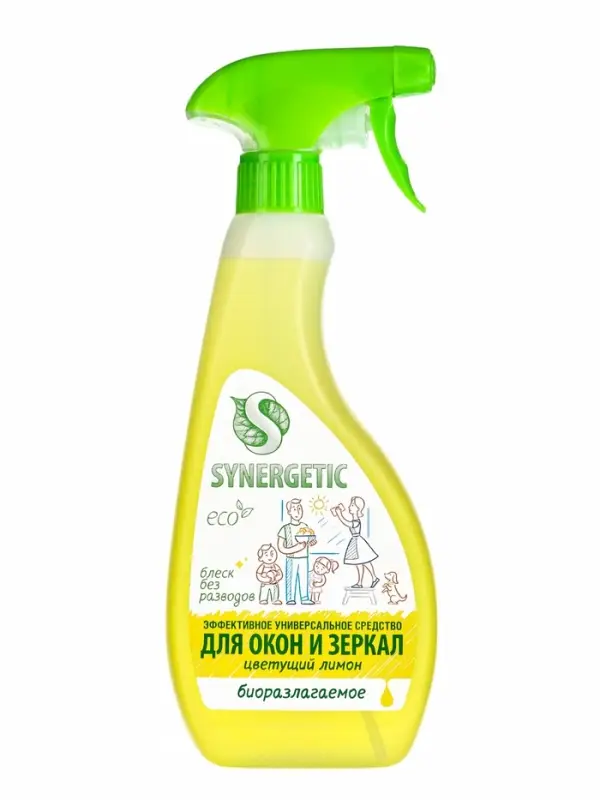 Средство для мытья окон и зеркал Synergetic «Цветущий лимон», 500 мл