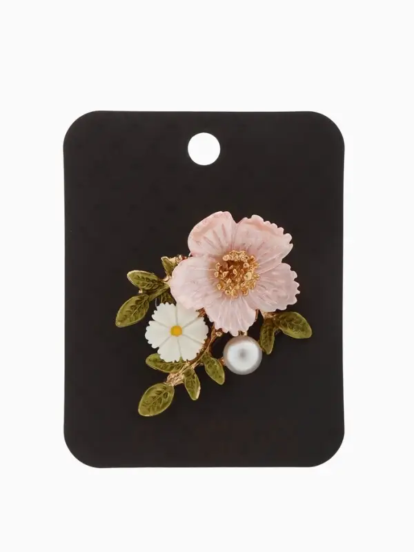 Брошь &laquo;Цветы на ветке&raquo;, розовая, белый в золоте