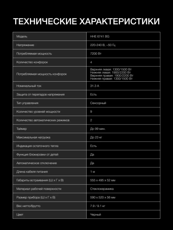 Индукционная варочная поверхность HHI 6741 BG