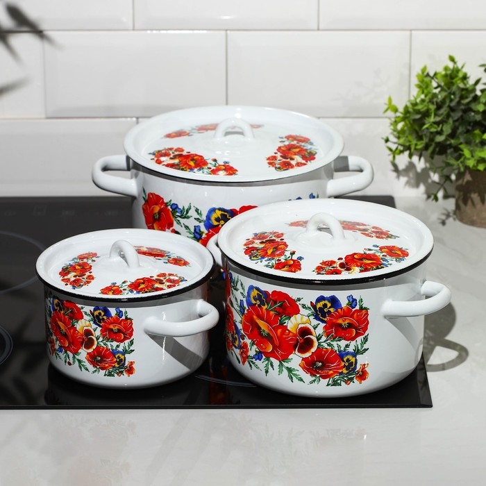 Набор кастрюль «Маки. Мечта», 3 предмета: 1,5 л, 2,9 л, 4,5 л, индукция Набор кастрюль «Маки. Мечта», 3 предмета: 1,5 л, 2,9 л, 4,5 л, индукция