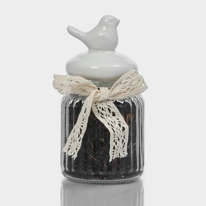 Банка стеклянная для сыпучих продуктов с керамической крышкой «Птичка», 300 мл, цвет белый Банка стеклянная для сыпучих продуктов с керамической крышкой «Птичка», 300 мл, цвет белый