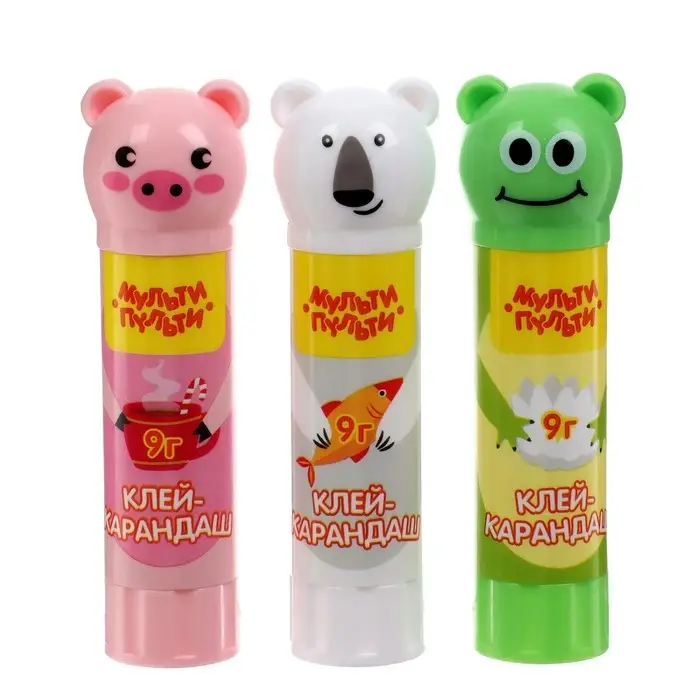Клей-карандаш PVP 9 г Мульти-Пульти Клей-карандаш PVP 9 г Мульти-Пульти "Зверята: Свинка, Лягушка, Белый медведь", колпачок в форме животного