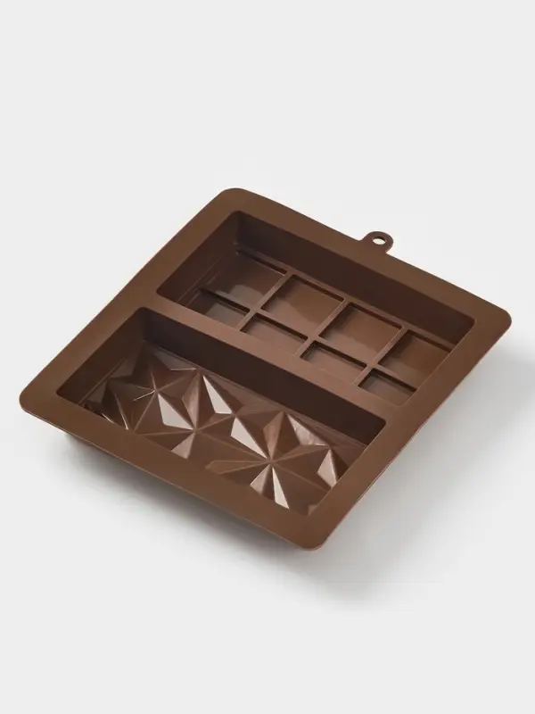 Форма для дубайского шоколада Доляна &laquo;Квадраты, пирамиды&raquo;, 2 плитки, 21&times;19&times;2.5 см, силикон, коричневая