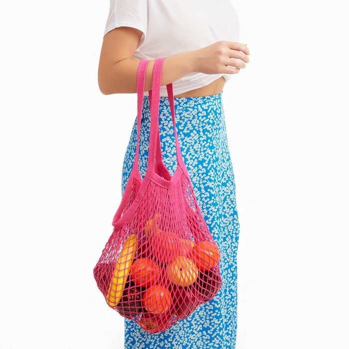 Авоська плетеная сумка, 41 х 27 см, ручка 17 см, клетка 1.5 см, розовая Авоська плетеная сумка, 41 х 27 см, ручка 17 см, клетка 1.5 см, розовая