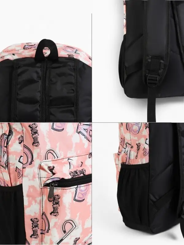 Рюкзак школьный на молнии, с карманами, с рисунками, размер 30&times;13&times;42 см, серый/розовый