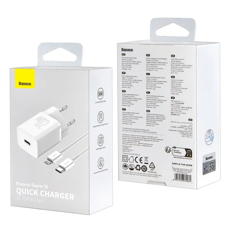 Сетевое зарядное устройство с кабелем Type-C-Lightning PD20W TZCCSUP-B02 Baseus белое Сетевое зарядное устройство с кабелем Type-C-Lightning PD20W TZCCSUP-B02 Baseus белое