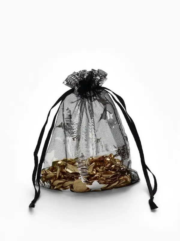 Набор подарочных мешочков 100шт.  "Звёзды", 10*12 см ( + - 1 см), цвет чёрный с серебром (3503568)