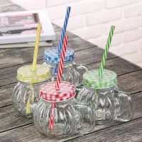 Кружка Доляна &laquo;Тыковка&raquo;, 400 мл, 12.5&times;10 см, стекло, с крышкой и трубочкой, МИКС