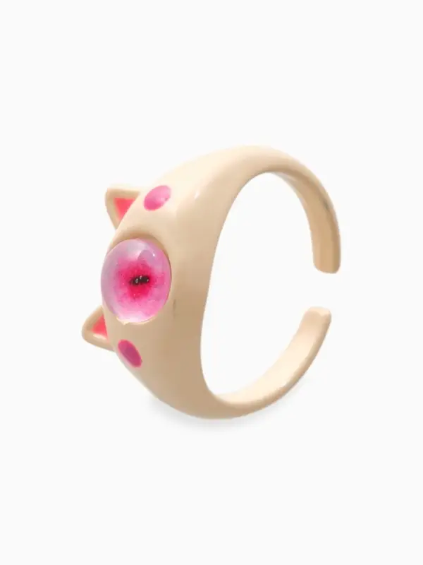 Кольцо &laquo;Монстрик&raquo;, кот, розовое, безразмерное