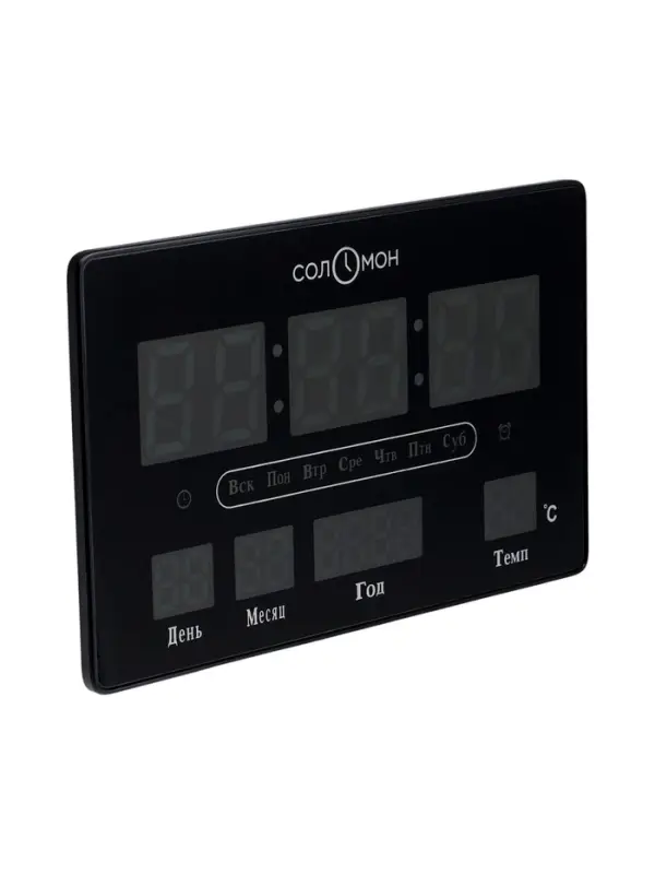 Часы электронные настенные, будильник, календарь, термометр, 20&times;3&times;33 см, синяя индикация, черные
