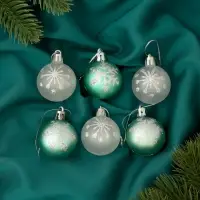 Ёлочные игрушки &laquo;Морозный день&raquo;, шары новогодние, d=3.5 см, набор 6 шт., зелёный/белый