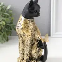 Сувенир полистоун "Чёрная кошка с бабочкой на хвосте" с золотом 9х9х19 см