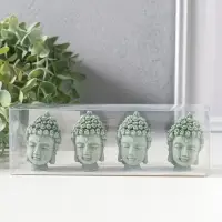 Сувенир полистоун "Голова Будды" набор 4 шт зелёный 3,3х3,7х5,5 см