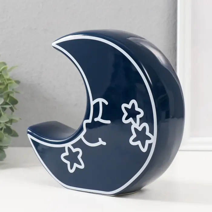 Копилка для денег &laquo;Месяц со звёздами&raquo;, керамика, синий, 20&times;5.5&times;19.8 см