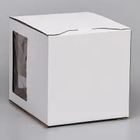 Коробка под торт 2 окна, с ручками, белая, 26&times;26&times;30 см
