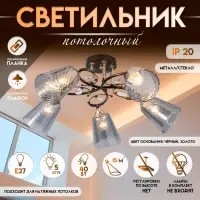 Светильник потолочный BayerLux &laquo;Рони&raquo;, люстра 5хЕ27, 40 Вт, чёрный, 62&times;62&times;23 см