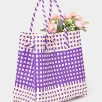 Сумка плетёная, 40&times;20&times;55 см, пластик, фиолетово-белая