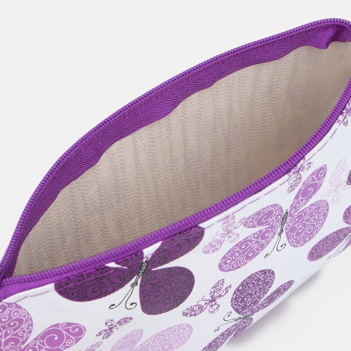 Косметичка на молнии, цвет белый/фиолетовый Косметичка на молнии, цвет белый/фиолетовый