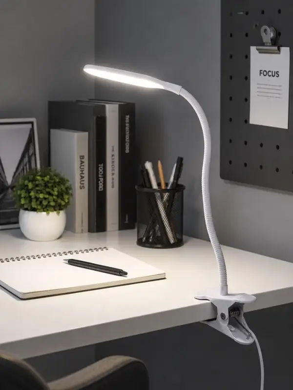 Лампа настольная RISALUX &laquo;Офисный белый&raquo;, светодиодная, на прищепке, от USB, 11&times;7.5&times;60.5 см