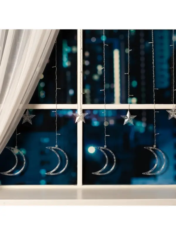 Гирлянда &laquo;Бахрома&raquo; 2.7&times;0.9 м с насадками &laquo;Месяц&raquo;, IP20, прозрачная нить, 138 LED, свечение белое, 8 режимов, 220 В