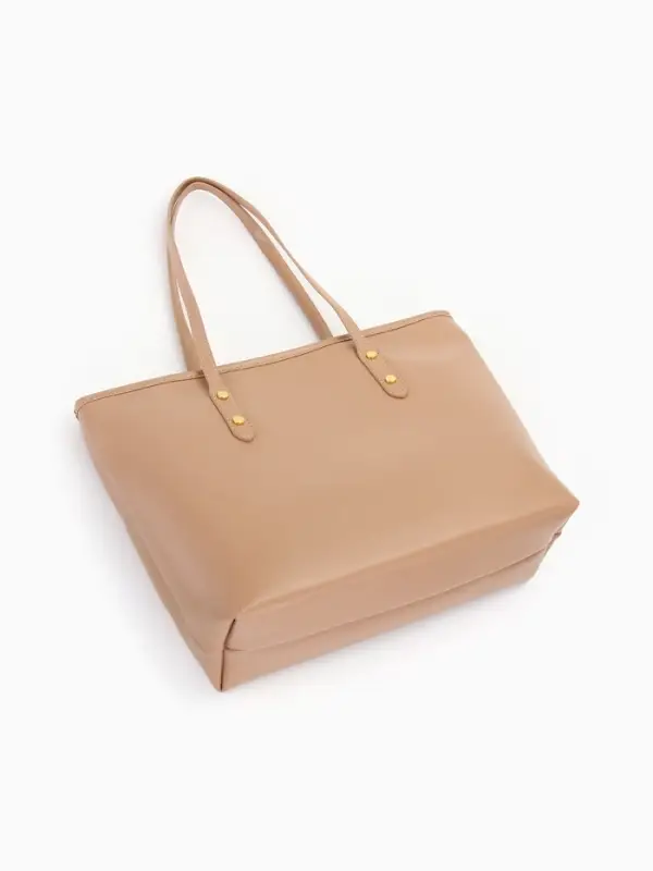 Сумка-шопер женская на молнии, размер 30.5&times;12&times;27 см, однотонная, бежевая