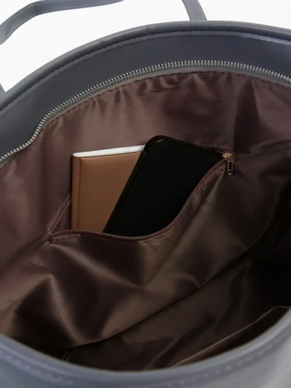 Сумка-шопер женская на молнии, размер 30.5&times;12&times;27 см, однотонная, серая