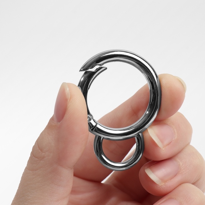 Кольцо-карабин, двойной, d = 25/35 мм, толщина - 5 мм, с креплением 12 × 3 мм, 5 шт, цвет серебряный Кольцо-карабин, двойной, d = 25/35 мм, толщина - 5 мм, с креплением 12 × 3 мм, 5 шт, цвет серебряный