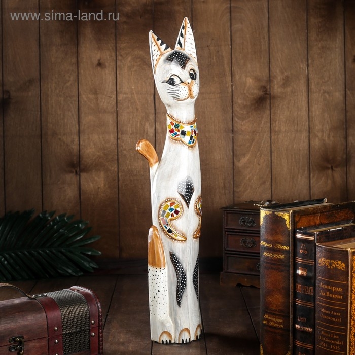 Сувенир дерево Сувенир дерево "Кошка с мозаичными вставками" серая 60х12х6 см