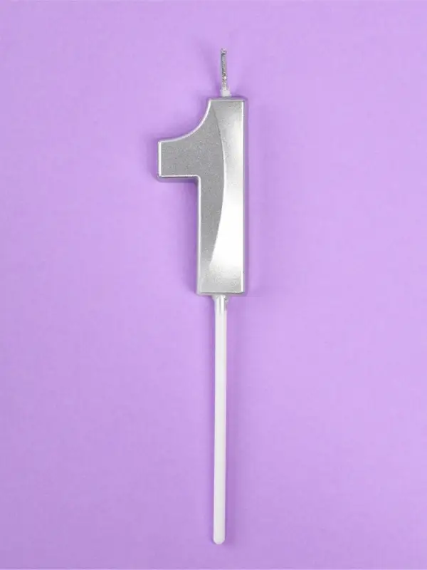 Свеча в торт на шпажке &laquo;Грань&raquo;, цифра 1, серебро, 5 см