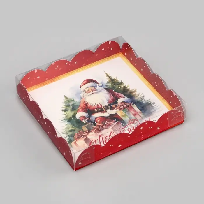 Коробка для печенья, «Дед Мороз», 15×15×3 см, Новый год Коробка для печенья, «Дед Мороз», 15×15×3 см, Новый год