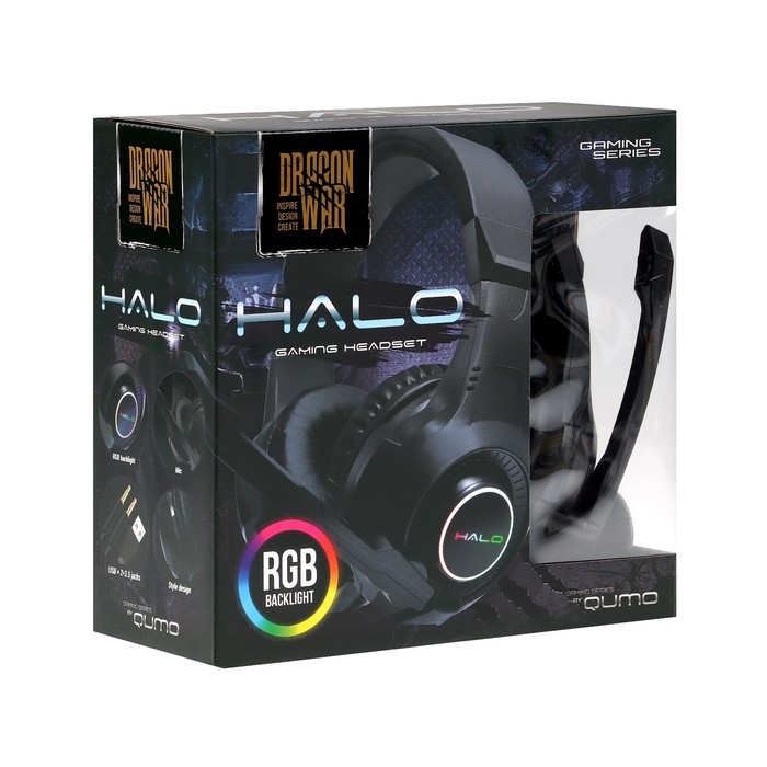 Наушники Qumo HALO, игровые, микрофон, 2х3.5+USB, 2м, подсветка, чёрные Наушники Qumo HALO, игровые, микрофон, 2х3.5+USB, 2м, подсветка, чёрные