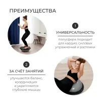 Полусфера BOSU гимнастическая ONLYTOP, с насосом, 58&times;25 см, серая