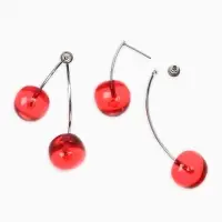 Серьги "Вишня" двойные, цвет красный в серебре