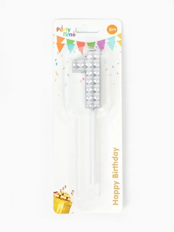 Свеча для торта &laquo;Элемент&raquo;, цифра "1" серебро