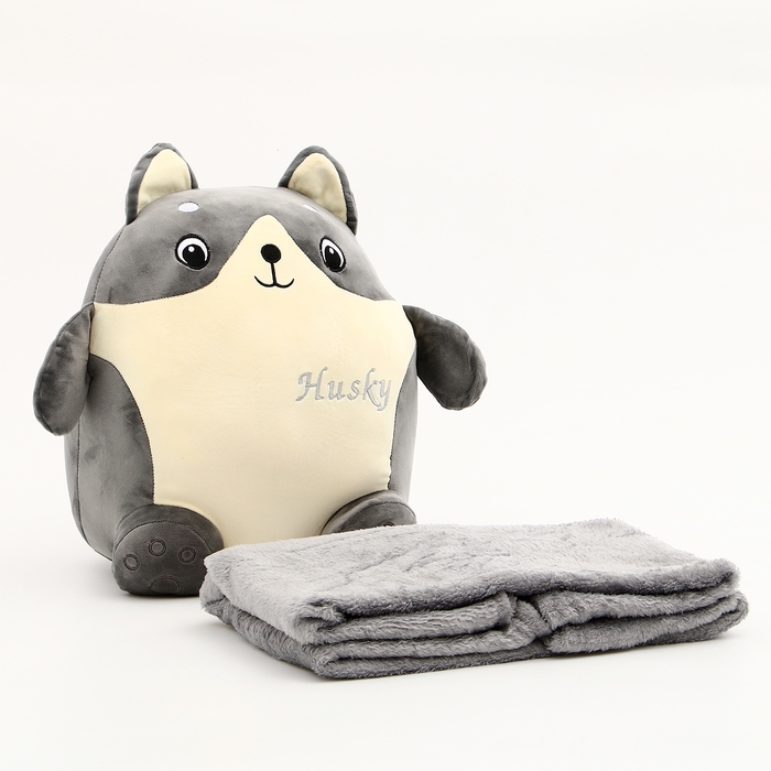 Мягкая игрушка «Хаски» с пледом, 35 см Мягкая игрушка «Хаски» с пледом, 35 см