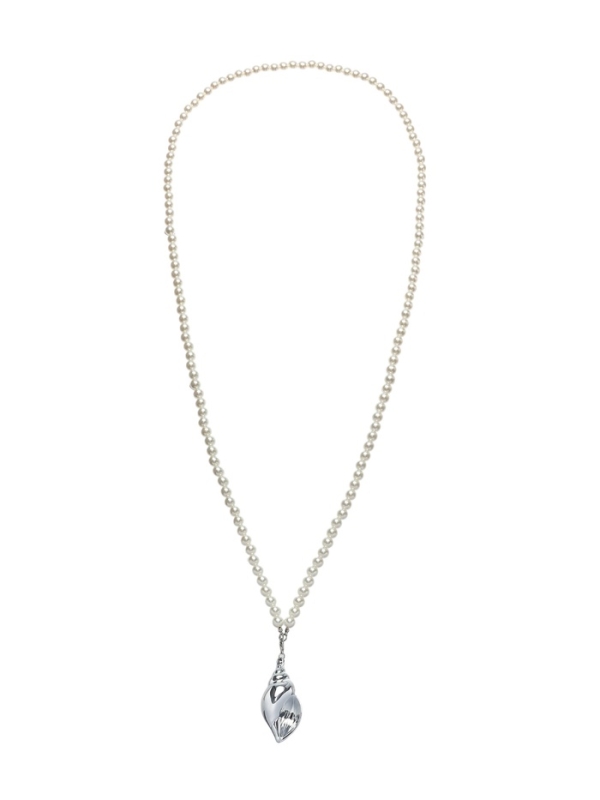 Портупея жемчужная с кулоном «Ракушка», 129 см, белая в серебре Портупея жемчужная с кулоном «Ракушка», 129 см, белая в серебре