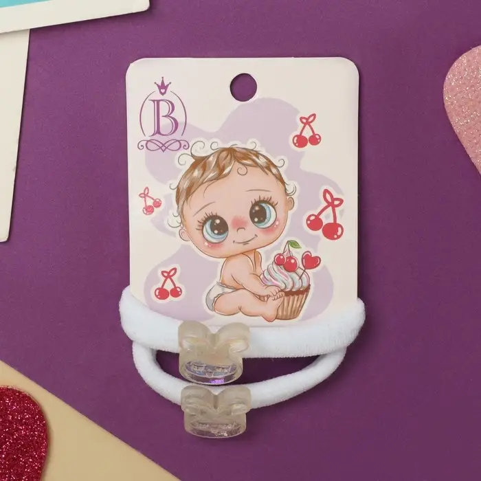 Резинка для волос  Резинка для волос "Пупсёнок" (набор 2 шт) зайчик, 4 см, белый